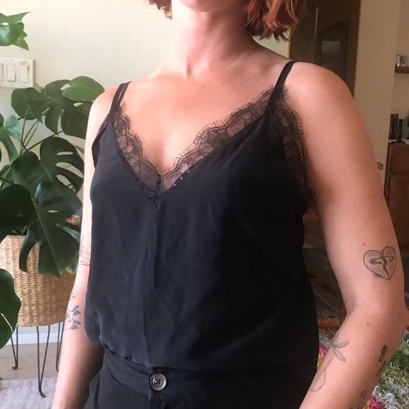 ANINE BING Black Silk Delicate Lace Sleeveless Tank Top Blouse - Picture 1 of 6